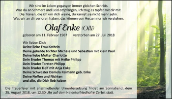 Traueranzeige von Olaf Enke (Olli)  von Magdeburger Volksstimme