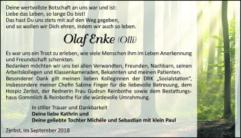 Traueranzeige von Olaf Enke (Olli)  von Magdeburger Volksstimme