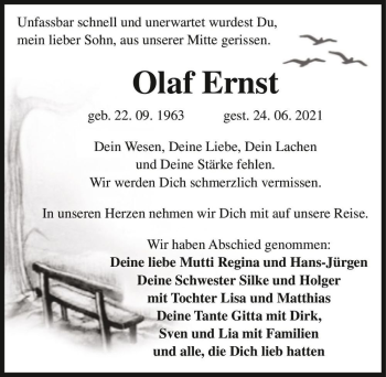 Traueranzeige von Olaf Ernst  von Magdeburger Volksstimme