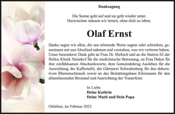 Traueranzeige von Olaf Ernst  von Magdeburger Volksstimme