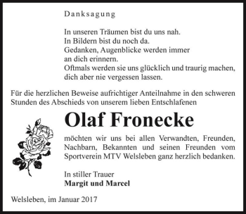 Traueranzeige von Olaf Fronecke  von Magdeburger Volksstimme