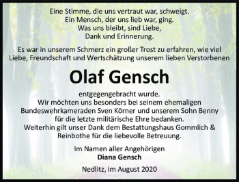 Traueranzeige von Olaf Gensch  von Magdeburger Volksstimme