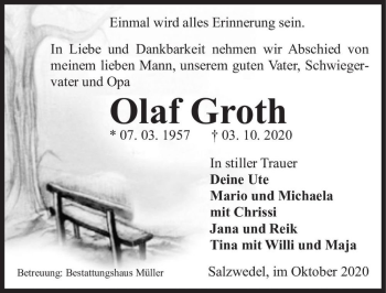 Traueranzeige von Olaf Groth  von Magdeburger Volksstimme