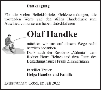 Traueranzeige von Olaf Handke  von Magdeburger Volksstimme