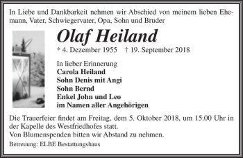 Traueranzeige von Olaf Heiland  von Magdeburger Volksstimme