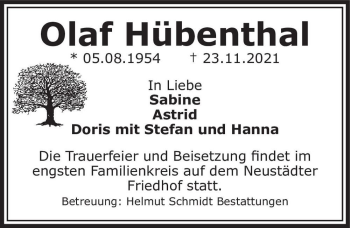 Traueranzeige von Olaf Hübenthal  von Magdeburger Volksstimme