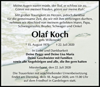 Traueranzeige von Olaf Koch (geb. Wilkowsky)  von Magdeburger Volksstimme