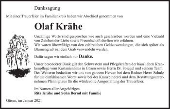 Traueranzeige von Olaf Krähe  von Magdeburger Volksstimme