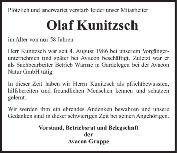 Traueranzeige von Olaf Kunitzsch  von Magdeburger Volksstimme
