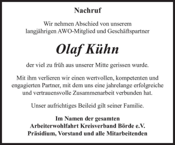 Traueranzeige von Olaf Kühn  von Magdeburger Volksstimme