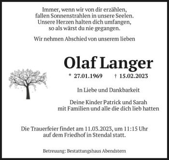 Traueranzeige von Olaf Langer  von Magdeburger Volksstimme
