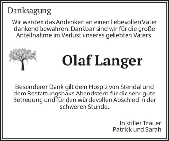 Traueranzeige von Olaf Langer  von Magdeburger Volksstimme
