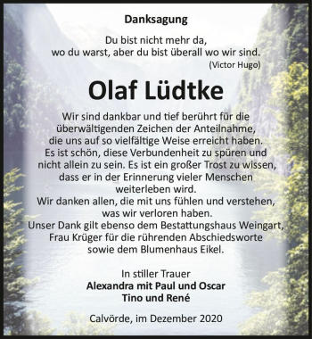 Traueranzeige von Olaf Lüdtke  von Magdeburger Volksstimme