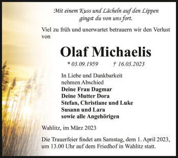 Traueranzeige von Olaf Michaelis  von Magdeburger Volksstimme