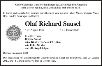 Traueranzeige von Olaf Richard Sausel  von Magdeburger Volksstimme