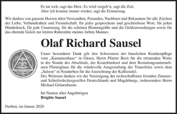 Traueranzeige von Olaf Richard Sausel  von Magdeburger Volksstimme