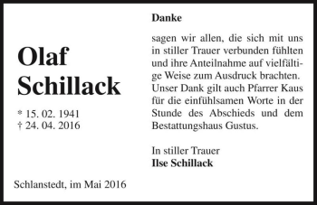 Traueranzeige von Olaf Schillack  von Magdeburger Volksstimme