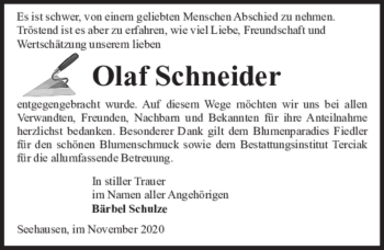 Traueranzeige von Olaf Schneider  von Magdeburger Volksstimme