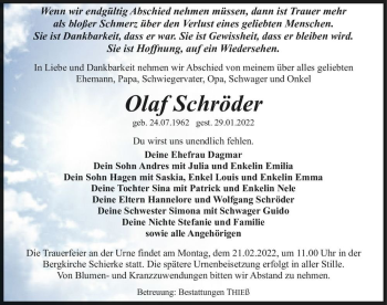 Traueranzeige von Olaf Schröder  von Magdeburger Volksstimme