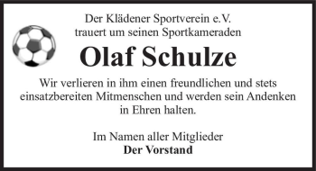 Traueranzeige von Olaf Schulze  von Magdeburger Volksstimme