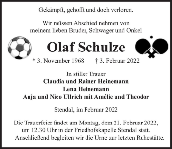 Traueranzeige von Olaf Schulze  von Magdeburger Volksstimme