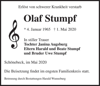 Traueranzeige von Olaf Stumpf  von Magdeburger Volksstimme