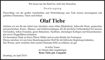Traueranzeige von Olaf Tiebe  von Magdeburger Volksstimme