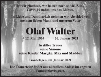 Traueranzeige von Olaf Walter  von Magdeburger Volksstimme
