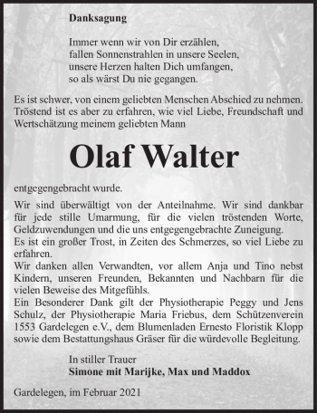 Traueranzeige von Olaf Walter  von Magdeburger Volksstimme