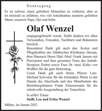 Traueranzeige von Olaf Wenzel  von Magdeburger Volksstimme