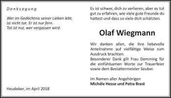 Traueranzeige von Olaf Wiegmann  von Magdeburger Volksstimme