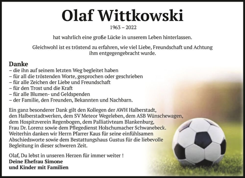 Traueranzeige für Olaf Wittkowski  vom 09.04.2022 aus Magdeburger Volksstimme