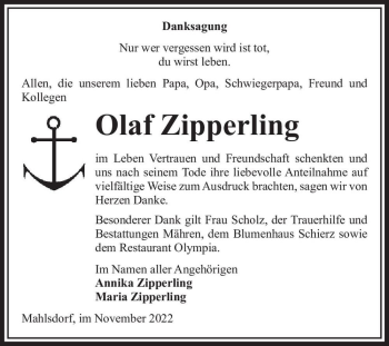 Traueranzeige von Olaf Zipperling  von Magdeburger Volksstimme