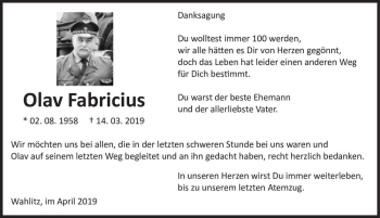 Traueranzeige von Olav Fabricius  von Magdeburger Volksstimme