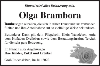Traueranzeige von Olga Brambora  von Magdeburger Volksstimme