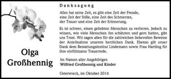 Traueranzeige von Olga Großhennig  von Magdeburger Volksstimme