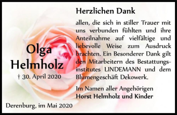 Traueranzeige von Olga Helmholz  von Magdeburger Volksstimme