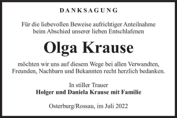 Traueranzeige von Olga Krause  von Magdeburger Volksstimme