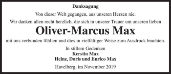 Traueranzeige von Oliver-Marcus Max  von Magdeburger Volksstimme