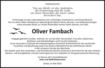 Traueranzeige von Oliver Fambach  von Magdeburger Volksstimme