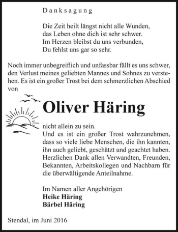 Traueranzeige von Oliver Häring  von Magdeburger Volksstimme
