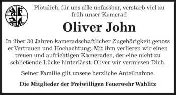 Traueranzeige von Oliver John  von Magdeburger Volksstimme