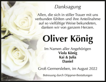 Traueranzeige von Oliver König  von Magdeburger Volksstimme