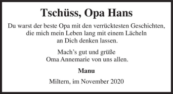 Traueranzeige von Opa Hans  von Magdeburger Volksstimme