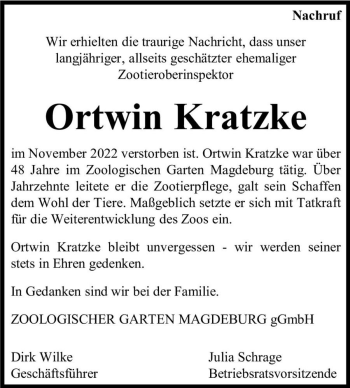 Traueranzeige von Ortwin Kratzke  von Magdeburger Volksstimme