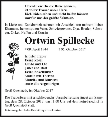 Traueranzeige von Ortwin Spillecke  von Magdeburger Volksstimme