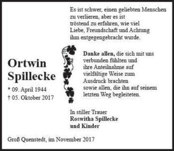 Traueranzeige von Ortwin Spillecke  von Magdeburger Volksstimme