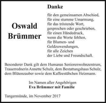 Traueranzeige von Oswald Brümmer  von Magdeburger Volksstimme