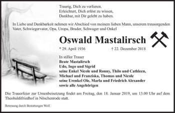 Traueranzeige von Oswald Mastalirsch  von Magdeburger Volksstimme