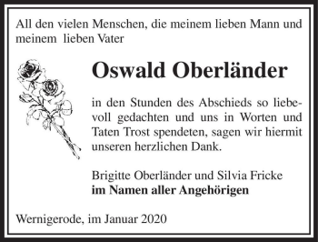 Traueranzeige von Oswald Oberländer  von Magdeburger Volksstimme